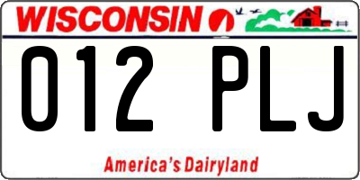 WI license plate 012PLJ