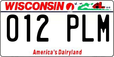 WI license plate 012PLM