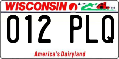 WI license plate 012PLQ