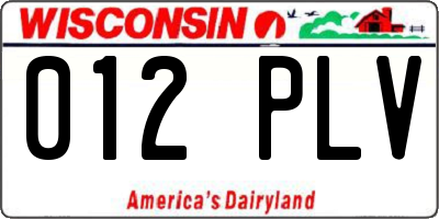 WI license plate 012PLV