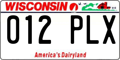 WI license plate 012PLX