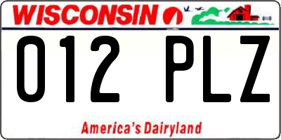 WI license plate 012PLZ