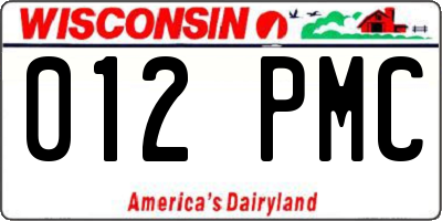 WI license plate 012PMC