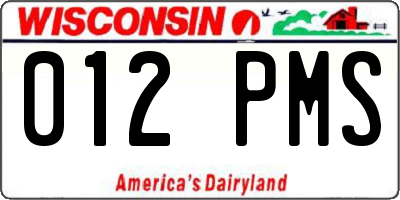 WI license plate 012PMS