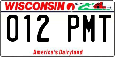 WI license plate 012PMT