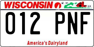 WI license plate 012PNF