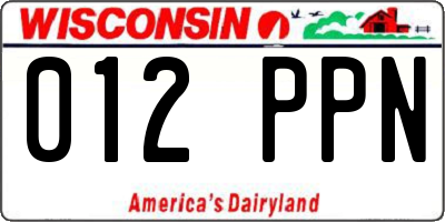 WI license plate 012PPN