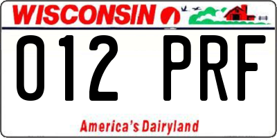 WI license plate 012PRF