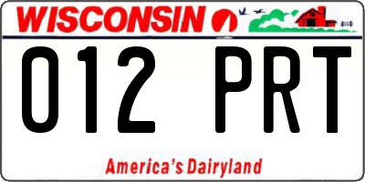 WI license plate 012PRT