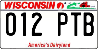 WI license plate 012PTB