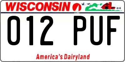 WI license plate 012PUF
