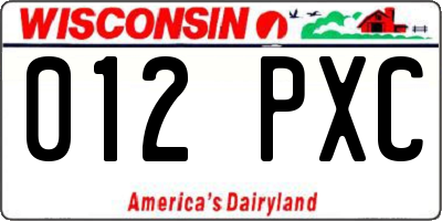 WI license plate 012PXC