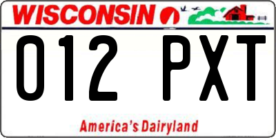 WI license plate 012PXT