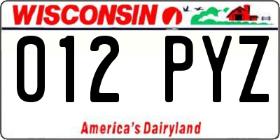 WI license plate 012PYZ