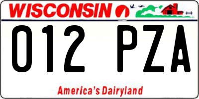 WI license plate 012PZA
