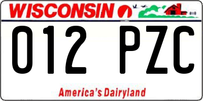 WI license plate 012PZC