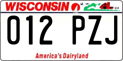 WI license plate 012PZJ