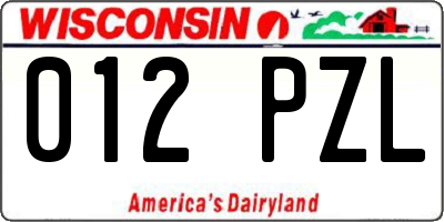 WI license plate 012PZL