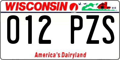 WI license plate 012PZS