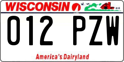 WI license plate 012PZW