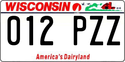 WI license plate 012PZZ