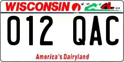 WI license plate 012QAC
