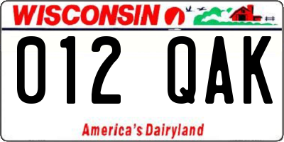 WI license plate 012QAK