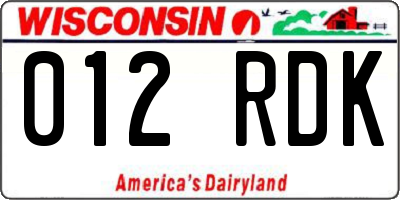 WI license plate 012RDK