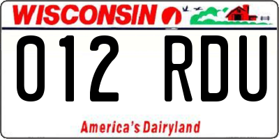 WI license plate 012RDU
