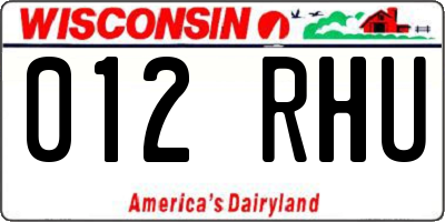 WI license plate 012RHU