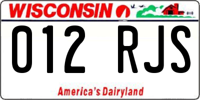 WI license plate 012RJS