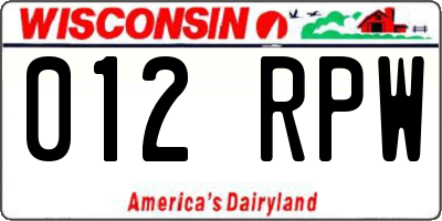 WI license plate 012RPW
