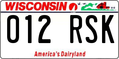 WI license plate 012RSK