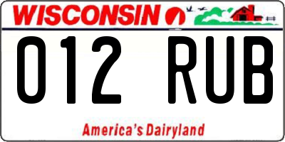 WI license plate 012RUB