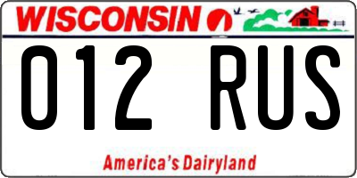 WI license plate 012RUS
