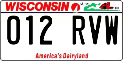 WI license plate 012RVW