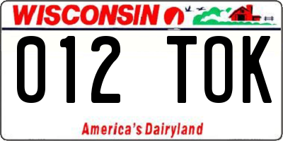WI license plate 012TOK