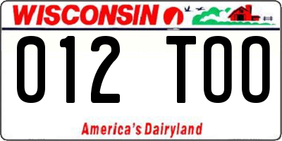 WI license plate 012TOO