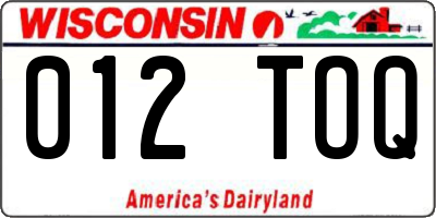 WI license plate 012TOQ