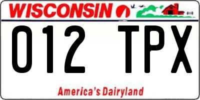 WI license plate 012TPX