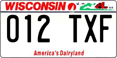 WI license plate 012TXF