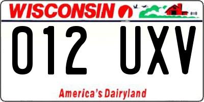 WI license plate 012UXV