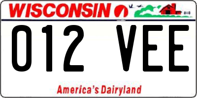 WI license plate 012VEE