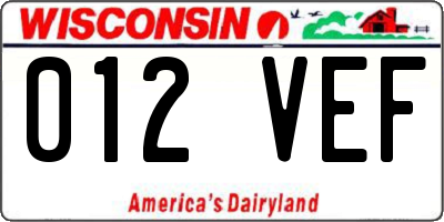 WI license plate 012VEF