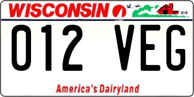 WI license plate 012VEG