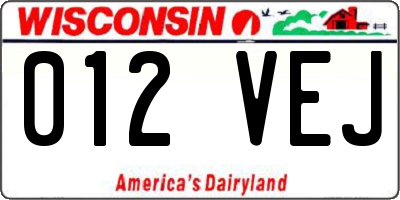 WI license plate 012VEJ