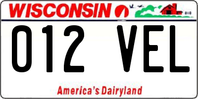 WI license plate 012VEL
