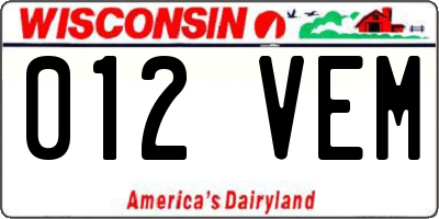 WI license plate 012VEM