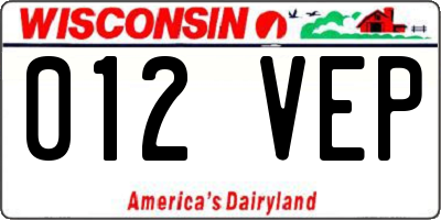 WI license plate 012VEP
