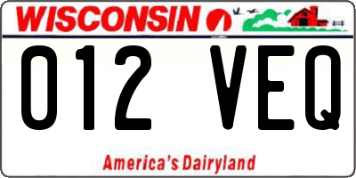 WI license plate 012VEQ